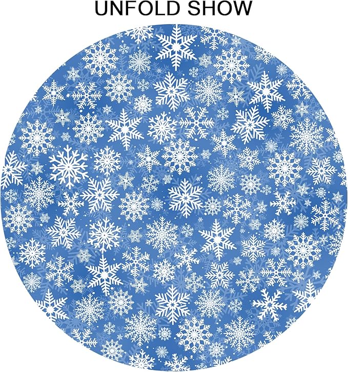Winter Blue Snowflakes Round Tablecloth Blue and White Round Christmas Table Cover 60 Inch Washable Xmas Holiday Table Cloth for Home Kitchen Dining Room Patio Picnic Party Indoor Outdoor Decor