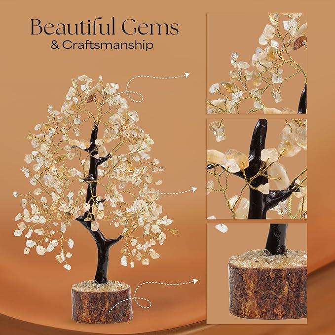 Citrine Crystal Tree, Money Tree for Wealth and Luck, Yoga Meditation and Home Decor - Shelf Decor Accents, Living Room Bedroom Office Decoration, Bookshelf Decor, Knick knacks, Buddha Statue