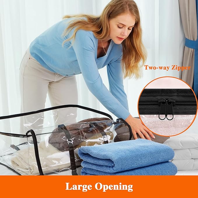 Vieshful 7 Pack Clear Comforter Storage Bag, 60L Clothes Storage Bag with Zipper Closet Organizer, Plastic Storage Containers Moving bags for Comforter, Blanket, Bedding, Duvet, Toys