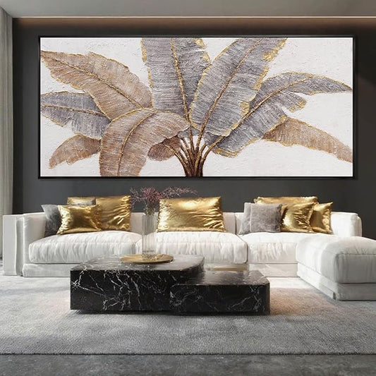 Gold Line Canvas Wall Art Leaves Wall Decor Modern Art Prints 32"x70" Bedroom Artwork for Wall Over Bed Art for Living Room