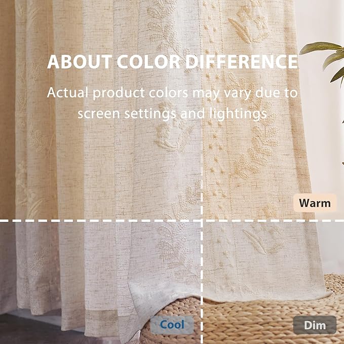 jinchan Belrose 4 Panel Curtains Set 84 Inch Length Floral Curtains Ivory Embroidered Drapes Farmhouse Flower Patterned Drapes for Living Room Bedroom Window Treatments