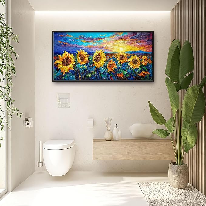 Sunflower Large Wall Art for Living Room Framed, Floral Wall Decor Pictures, Sunflower Field Landscape Canvas Print Painting, Aesthetic Artwork Bedroom Office Home Decor 60"x30"