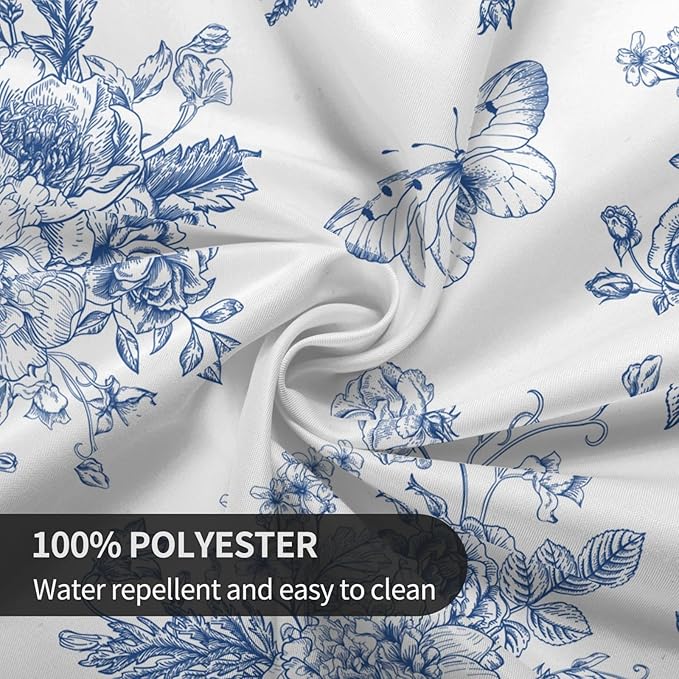 Spring Floral Tablecloth Round 60 Inch Ruitic Butterfly Table Cloth Waterproof Fabric Farmhouse Blue White Flower Tablecloths Decorative for Holiday Home Party Wedding Picnic