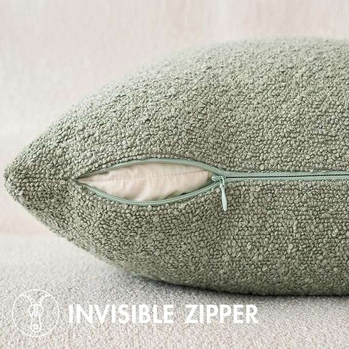 MIULEE 20x20 Inch Decorative Pillow Covers for Couch Bed Set of 2 Textured Boucle Neutral Throw Pillows Sage Green Accent Solid Cushion Pillowcase Cozy Soft Sofa Livingroom Home Decor
