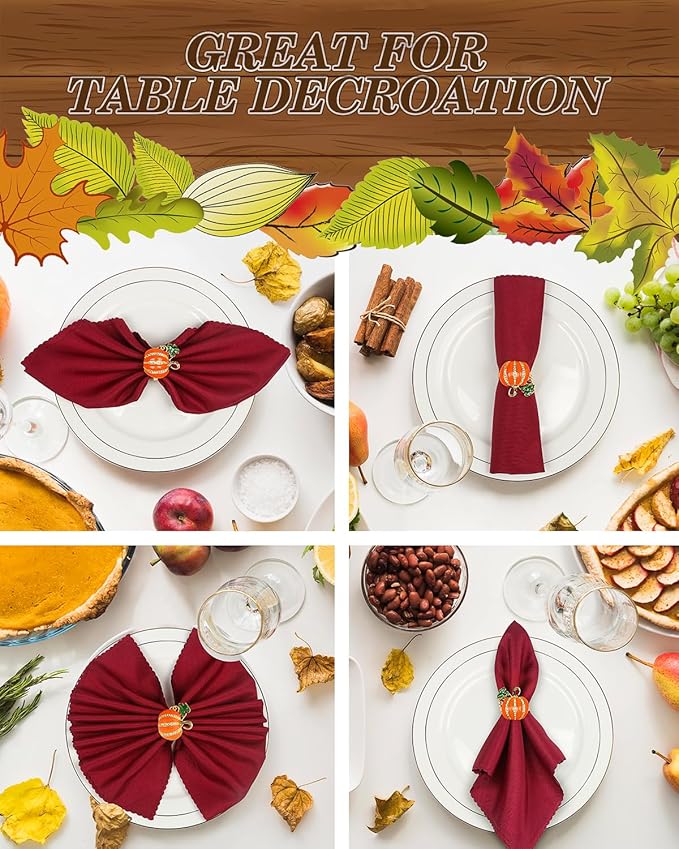 KPOSIYA Fall Napkins Rings, 12 Pcs Thanksgiving Napkin Ring Fall Maple Leaf Napkin Rings and Halloween Pumpkin Napkin Holders for Thanksgiving Table Decorations, Fall Banquet, Holiday Dinner Party