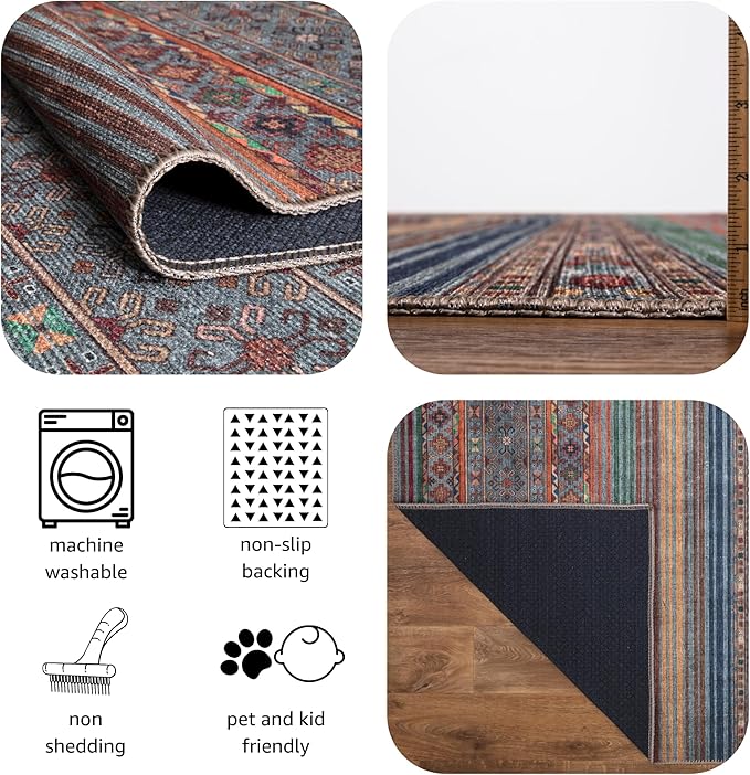 Keen Home Design 2x7 Rug - Machine Washable Runner Rug with Non-Slip Backing, Ideal for Hallway, Entryway, Kitchen, Laundry Room - Vintage, Easy Clean, Durable, Low Pile Rug - (2'6" x 7')