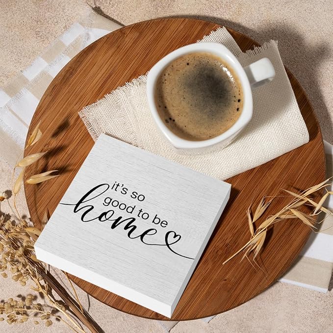 Motivational Good To Be Home Living Room Decor Accessories Rustic Wooden Box Sign Desk Decor for Home Table Shelf Wall Bedroom Bathroom Farmhouse Kitchen Wood Block Plaque Box Sign