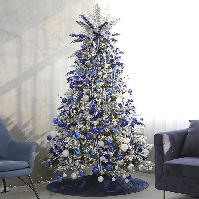 Sea Team 87-Pack Shatterproof Blue Christmas Ball Ornaments Set, Assorted Multi-Sized Hanging Baubles, Xmas Tree Decorations, Seasonal Décor for Holiday Wreath Garland, Hooks Included