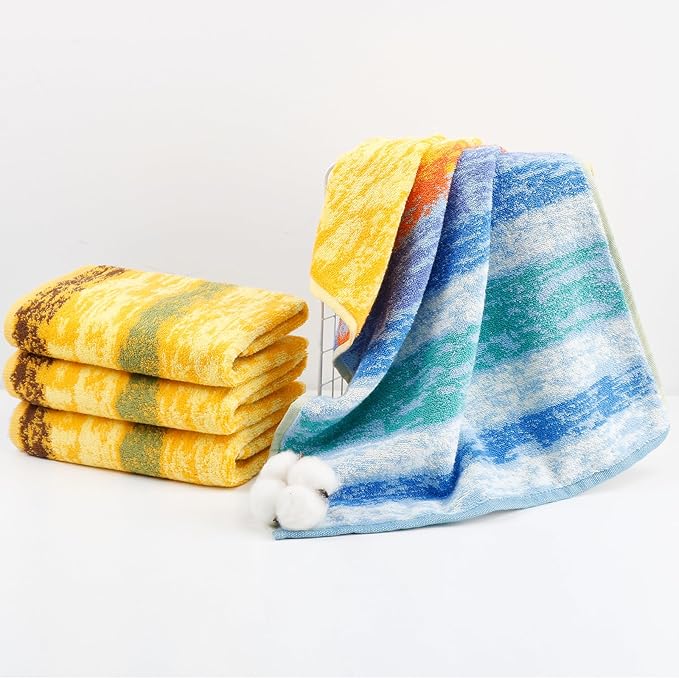 SEMAXE 12 Pack Hand Towels for Bathroom, 100% Cotton Towels with Hanging Loops, Soft & Highly Absorbent, Hand Towel Set for Gym, Shower, Hotel, Spa and Kitchen, Colorful Towel - Wheat Field Collection