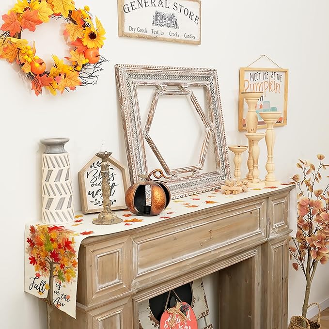 GEEORY Fall Table Runner 13 x 120 Inch, Maple Leaves Autumn Farmhouse Decor for Thanksgiving & Holiday Parties – Kitchen, Dining Table, Indoor/Outdoor GT156-120