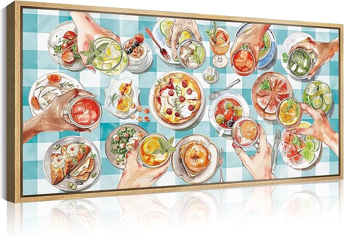 ANHUIB Large Kitchen Wall Art 20x40 Inch Modern Cheers Wall Decor Colorful Food Wall Art Watercolor Gathering Decor Abstract Friends Party Art Print for Kitchen Dining Room