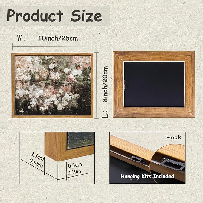 KBKBART Framed Canvas Wall Art for Living Room Bedroom Decor,Vintage Moody Floral Art Print Flower Rose Garden Canvas Painting, Rustic Bathroom Decor, Classical Vintage Wall Art(12"x16")