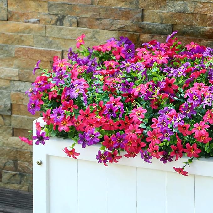 SHareconn Artificial Flowers for Outdoors Spring Decoration, Fake Silk Realistic Faux Plants UV Resistant for Outdoor Planter Porch Patio Summer Outside Decor,20 Bundles, RosyPurple