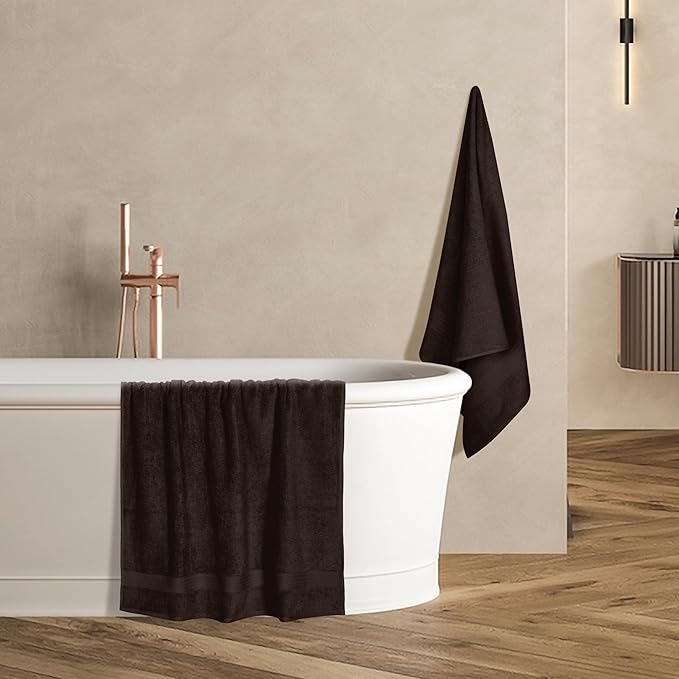 GLAMBURG Premium Cotton 4 Pack Bath Towel Set - 100% Pure Cotton - 4 Bath Towels 27x54 - Ideal for Everyday use - Ultra Soft & Highly Absorbent - Chocolate Brown