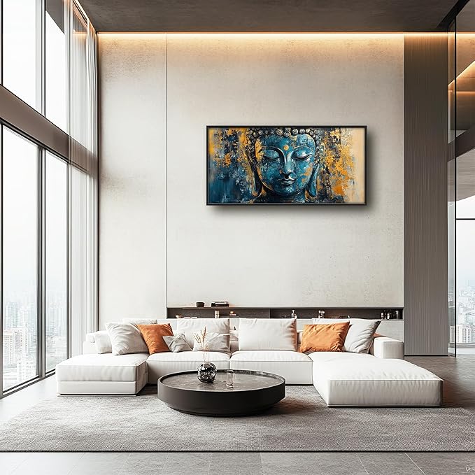 Olivine Buddha Wall Art, Zen Pictures Wall Decor, Rustic Religious Canvas Prints Painting, Framed Artwork for Bathroom Bedroom Living Room Office Home Spa Mediation Room Decoration 60"x30"