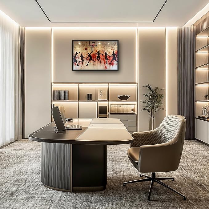 Flintis Large Basketball Sports Framed Wall Art Basketball Players Pictures Wall Decor Abstract Graffiti Canvas Painting Print Artworks Framed for Living Room Bathroom Master Bedroom 36L X 24W