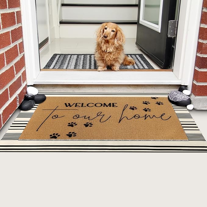 2 Pcs Door Mat Welcome Non Slip Coir Mats Floor Layering Doormats Seasonal for Front Porch Entryway Decor