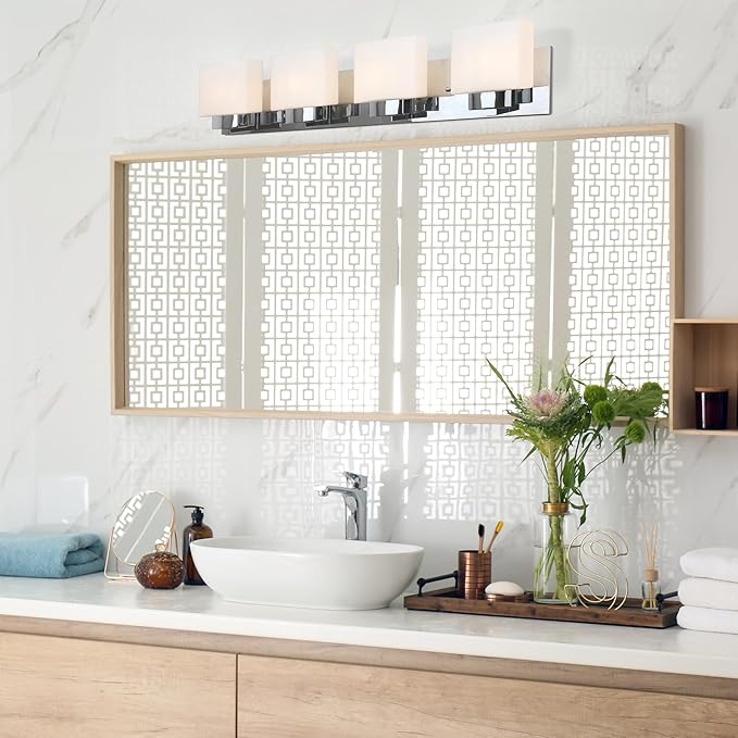 Design House Dove Creek Bathroom Light Fixtures - Traditional 4-Light Vanity Lights for Bathroom - Dimmable Vanity Lights with Frosted Glass – Polished Chrome, 589671