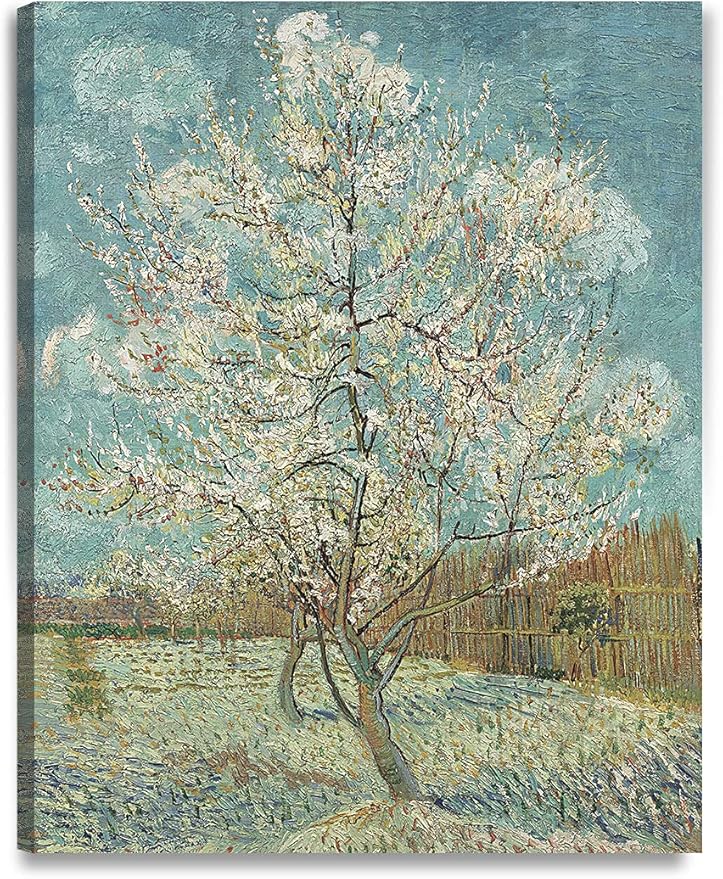 DECORARTS - The Pink Peach Tree, Vincent Van Gogh Art Reproduction. Giclee Print on Canvas. Wall Art for Home. 40x32