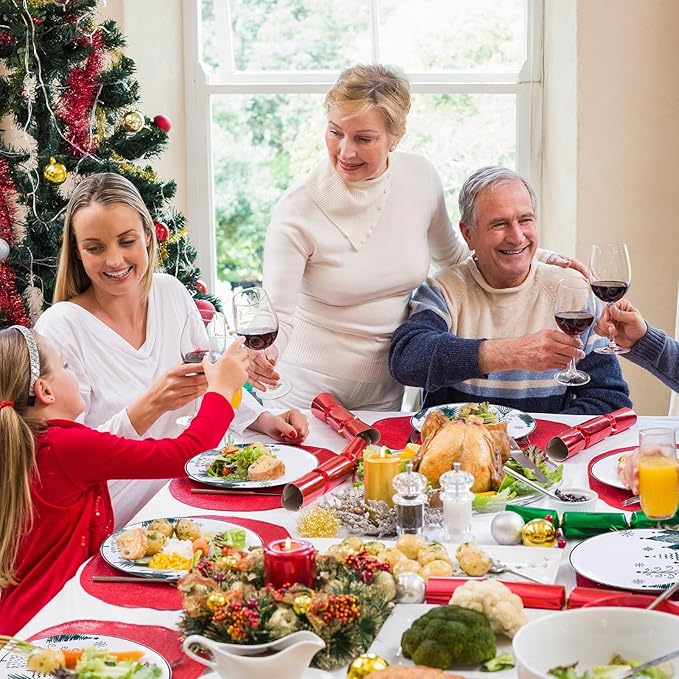 FLOWERCAT 100PCS Christmas Plates & Christmas Tree Plates - Heavy Duty Christmas Plastic Plates Disposable for Party - Include 50PCS 10.25inch Christmas Dinner Plates - 50PCS 7.5inch Dessert Plates