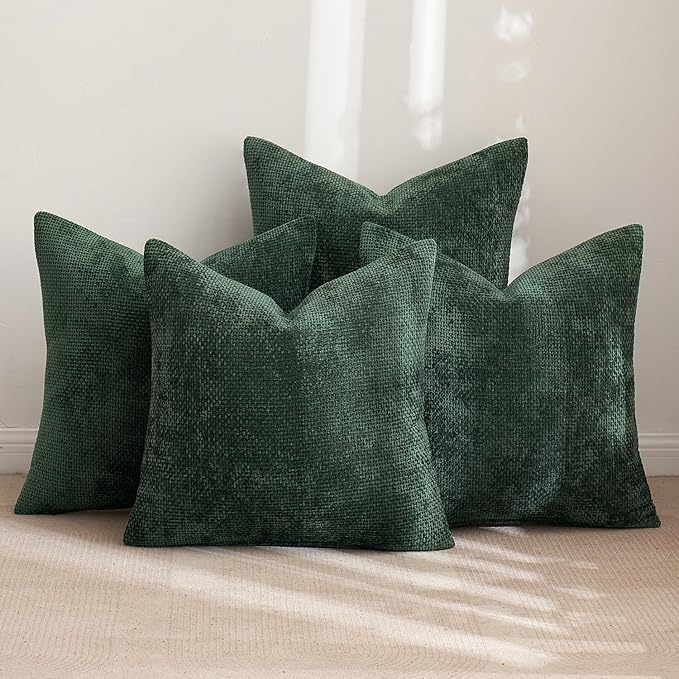 MIULEE Christmas Green Pack of 4 Couch Throw Pillow Covers 20x20 Inch Soft Decorative Chenille Pillow Covers Farmhouse Accent Cushion Covers for Boho Home Decor Sofa Bedroom Living Room