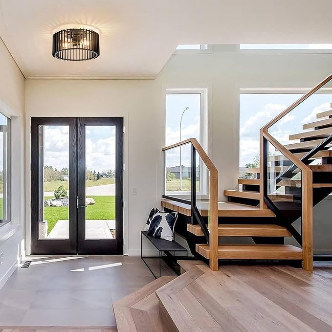 Modern Black Flush Mount Ceiling Light Fixture, Farmhouse Light Fixture for Kitchen, Bedroom, Entryway Porch Foyer Living Room < Bulb NOT Included >