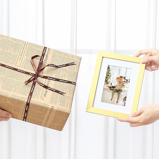 Vittanly 6x8 Picture Frames Set of 9, Shatter Resistant Plexiglass, Display 4x6 Pictures with Mat or 6x8 without Mat, Photo Frames for Wall or Tabletop, Engineered Wood, Gold