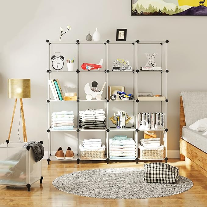 AWTATOS Cube Storage Organizer, 16 Cube Closet Organizer, Stackable Storage Cube Shelves, DIY Portable Closet Clothes Organizer Shelving for Bedroom, Closet, Wardrobe, Bathroom, Translucent