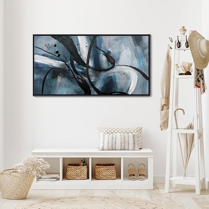 Abstract Canvas Wall Art - Black And White Graffiti Lines Simple Art Modern Abstract Artwork Canvas Prints Picture Contemporary Wall Decor Bedroom Living Room Office Decoration Framed Ready To Hang 20x40 Inch