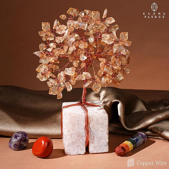 Crystal Tree for Birthday Gifts for Women, Handmade Raw Crystal Base Citrine Chakra Healing Crystal Tree of Life for Positive Energy, Money, Good Luck, Christmas Décor, Home and Office Decor