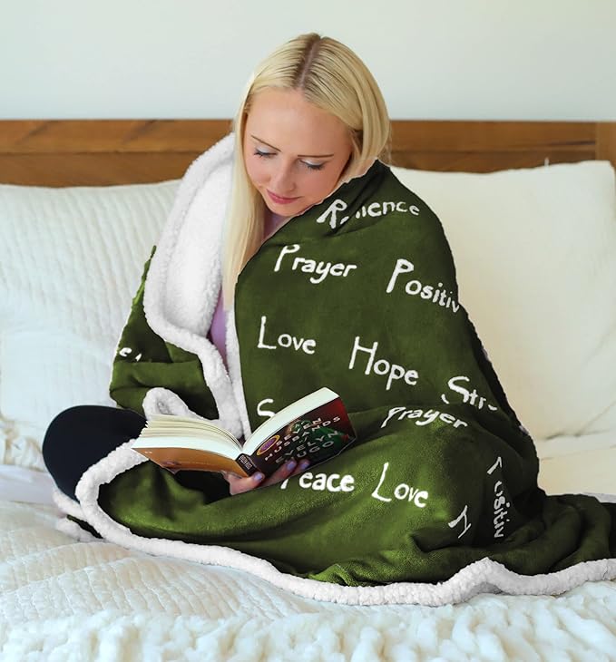 WOLF CREEK BLANKET - Compassion Blanket (Brand)- Strength Courage Super Soft Warm Hugs, Get Well Gift Blanket Plush Healing Thoughts Positive Energy Love & Hope (Olive, 50 x 65 Sherpa)