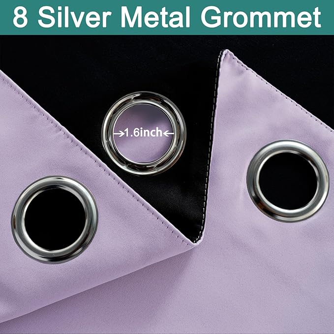 Yakamok 2 Thick Layers 100% Completely Blackout Window Curtains,Thermal Insulated Noise Reducing Drapes for Girl's Bedroom(52Wx90L, Lilac, 2 Panels)