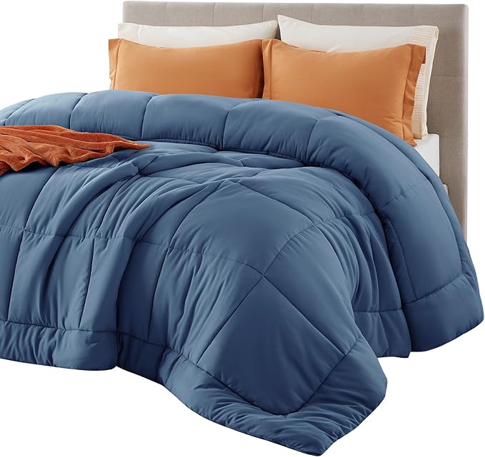 Bedsure Comforter Duvet Insert - Quilted Comforters Queen Size, All Season Duvet, GentleSoft Down Alternative Bedding, with 8 Tabs, Gifts for Women/Men, Dark Slate Blue, Queen 88 x 88 Inches