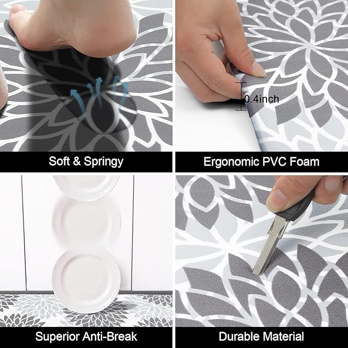 HEBE Anti Fatigue Kitchen Rug Sets 2 Piece Non Slip Kitchen Mats for Floor Cushioned Kitchen Rugs and Mats Waterproof Comfort Standing Mat Runner for Kitchen,Home Office,Sink,Laundry