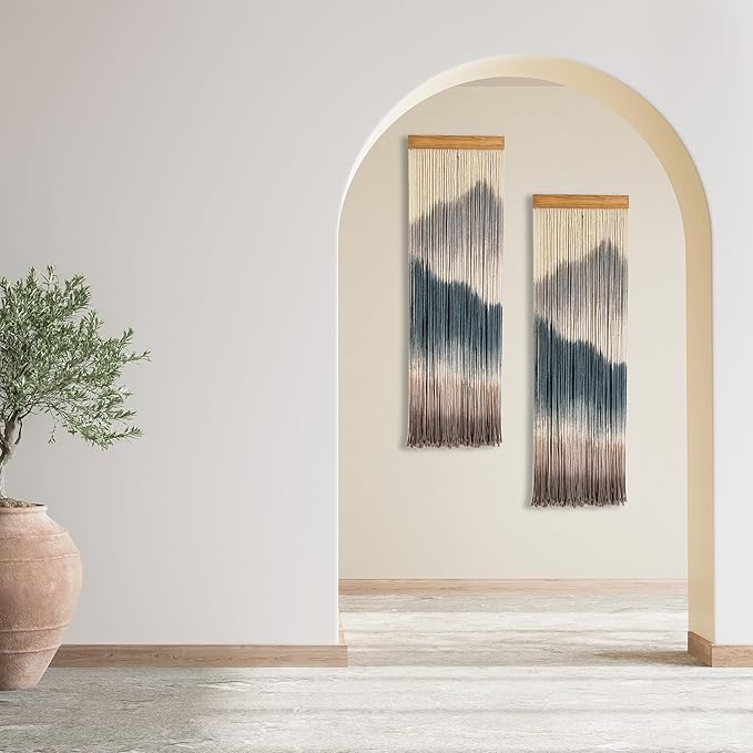 Knots & Beyond 'Mini' Collection, Macrame Wall Hanging, Dip Dye Fiber Art Wall Art, Tie Dye Tapestry, Boho Wall Decor for Above Couch, Headboard, Living Room Decor Wall, Woven Macrame Art, Quantity 1,