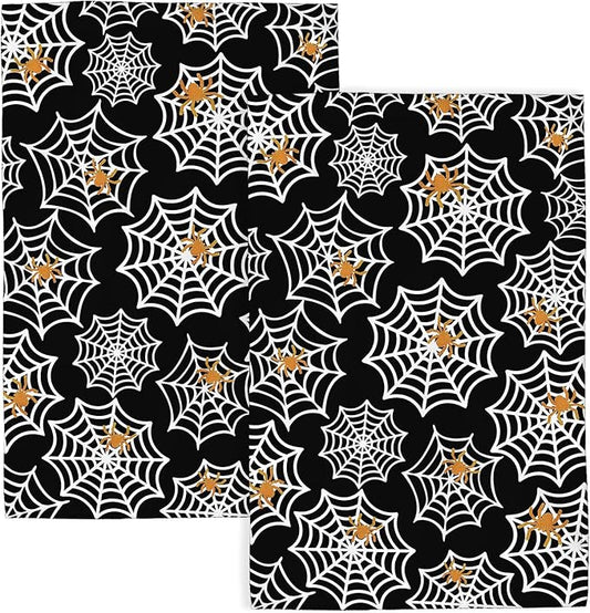 Halloween Kitchen Towels 16x24 Inch Black Orange Golden Spider Webs Decor Dish Towels Fall Autumn Holiday Decoration Hand Towel Absorbent Dish Cloths for Home Kitchen Dining Set of 2
