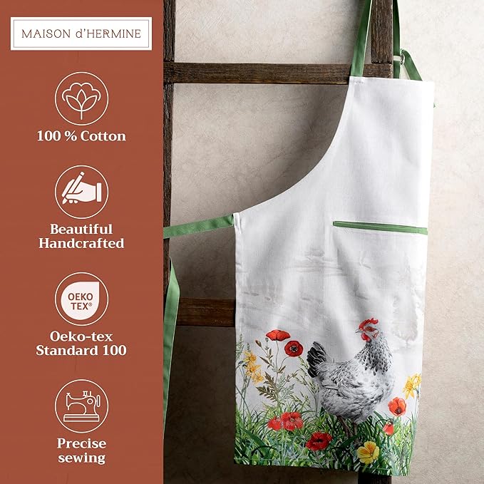 Maison d' Hermine 100% Cotton Apron for women with Pocket Kitchen Chef Apron for Men Cooking Gardening Server Waitress
