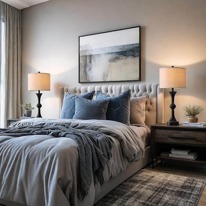 Table Lamps Set of 2, 28" Tall Bedside Table Lamp for Living Room, Bedroom, End Table Lamps with USB A+C Charging Ports, Modern Nightstand Lamps, Matte Black Finish, Farmhouse