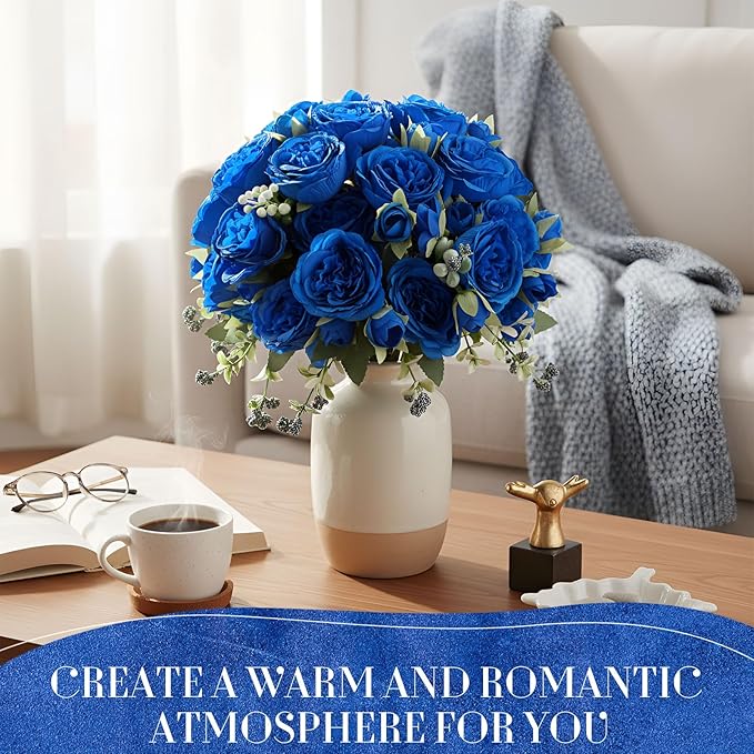 Geosar 16 Bundles Artificial Peonies Flowers Fake Silk Peony Bouquet Faux Peonies Flowers Bulk for Decoration Vase Florals Arrangements Wedding Party Table (Royal Blue)