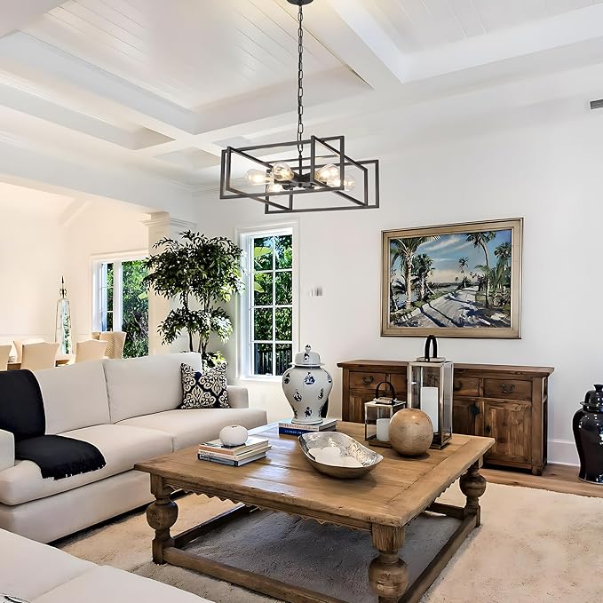 19.7" Matte Black Industrial Pendant Light, Hight Adjustable, 6-Lights Rustic Vintage Metal Chandelier Light Fixture for Kitchen Island Hallway Dining Room