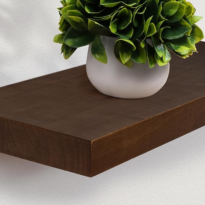 Axeman Floating Shelves, 8 Inch Deep Modern Solid Wood Wall Shelves for Storage, Wall Mounted Display Shelving with Invisible Heavy-Duty Metal Bracket, 36" W x 8" D x 1.57" H, Walnut Finish