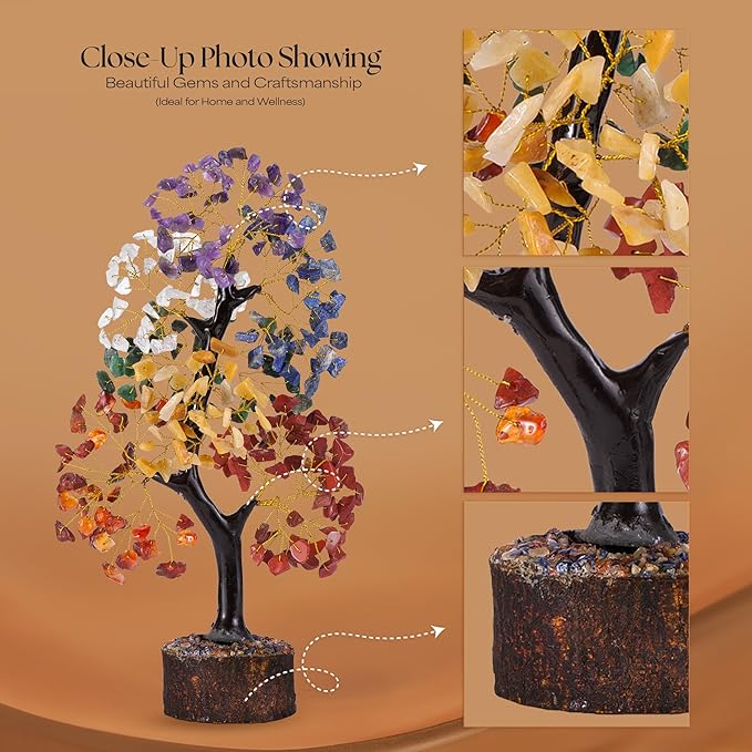 7 Chakra Tree of Life - Crystal Tree for Positive Energy - Healing Crystals and Stones - Birthday Gifts for Women, Home Office Decor -10-12"