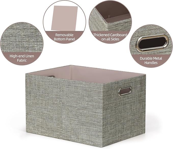 Closet Organizers and Storage Bins, Linen Baskets for Organizing, Collapsible Home Organization Boxes with Handles, Decorative Containers for Clothes, 16.25x12x10 Inch, 4 Pack, Coffee