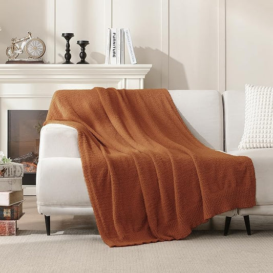 Knit Throw Blanket Super Soft Warm Blanket for Couch Lightweight Fluffy Blanket for Bed Sofa 50x60 Inches Rust