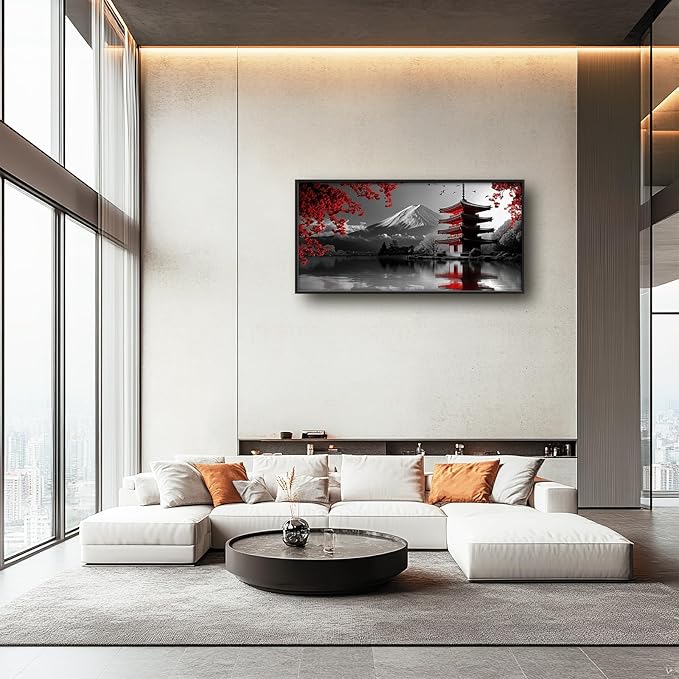 Olivine Japan Large Wall Art, Black And White Pictures Wall Decor, Landscape Paintings, Mountain Canvas Prints, Framed Artwork for Dining Room Bedroom Living Room Office Bathroom 60"x30"