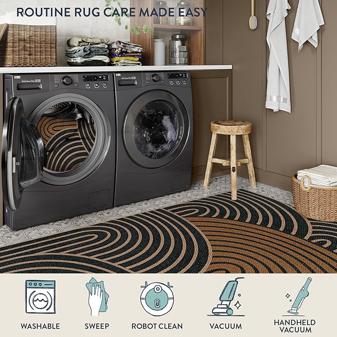 Lahome Modern Rainbow Easy Jute 3x5 Rug, Washable Indoor Outdoor Carpet for Entryway Farmhouse Patio Rug, Non Slip Indoor Door Mat Contemporary Throw Carpet for Porch Guestroom Room Decor