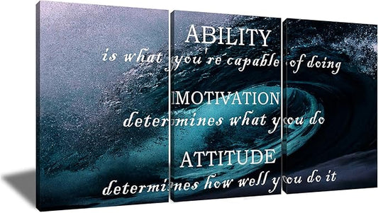Motivational 3 Piece Wall Art Large Ocean Posters Inspirational Entrepreneur Quote HD Picture Print Canvas Framed Painting Artwork for Living Room Office Wall Decoration Ready to Hang [72''Wx 36''H]