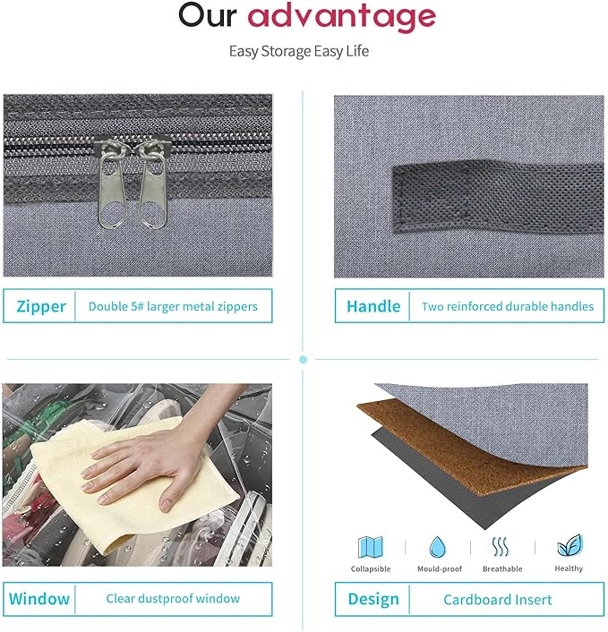 Onlyeasy Large Under Bed Shoe Organizer (6 to 12 Pairs x 2) - Underbed Shoes Closet Storage Solution with Metal Zipper and 2 Handles, Breathable, 29.3"x23.6"x5.9", Linen-like Grey, MXDUBSB2P