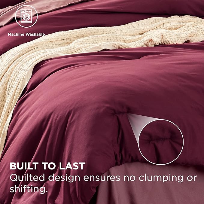 Bedsure Full Size Comforter Set - 7 Pieces Burgundy Full Bedding Set for All Seasons, Boho Contrasting Design Bed in a Bag with Comforter, Sheets, Pillowcases & Shams