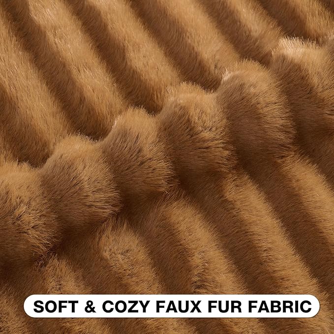 FUTEI Camel Decorative Throw Pillow Covers 24x24 Inch Set of 2,Soft Fluffy Faux Mink Fur Dyeing Striped Textured European Cushion Case,Modern Home Decor for Couch Bed Living Room